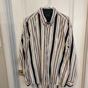 Alexander Julian Cream Button-Down Shirt with Navy and Burgundy Stripes